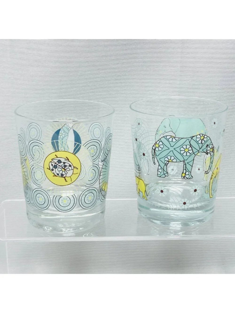 IKEA Animal Print 2 Drinking Glasses 10 Oz Elephant & Penguin Design Lowball
